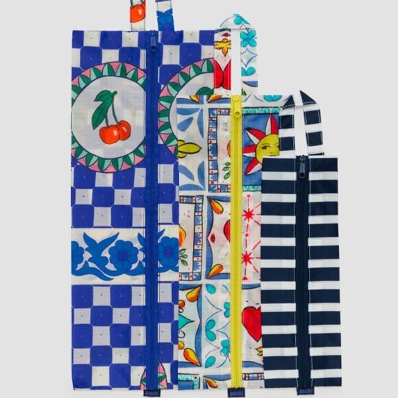 NWT Baggu 3D Zip Set - Vacation Tiles (Cherry Tile, Sunshine Tile, Navy Stripe) - Picture 3 of 7